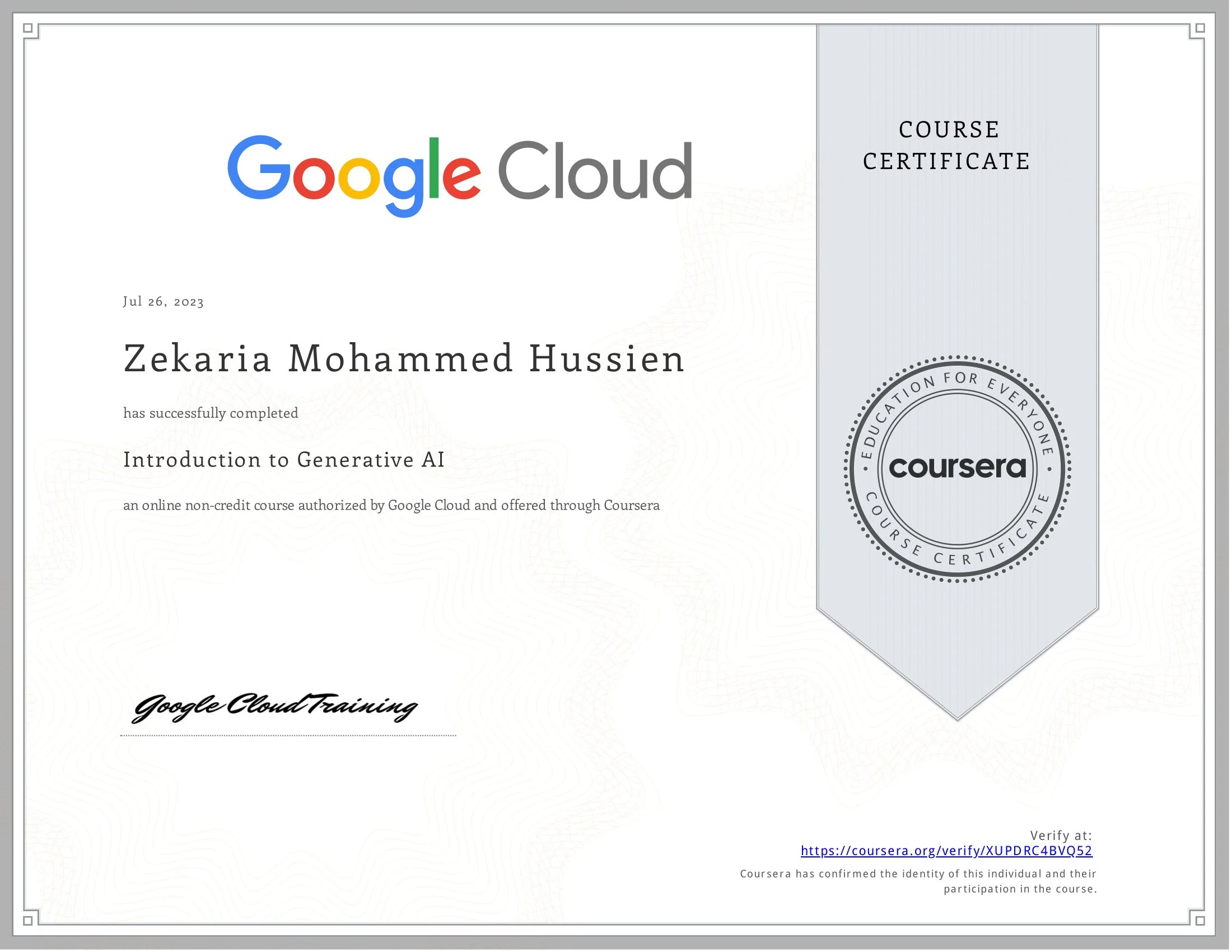 Coursera GenAI Certification