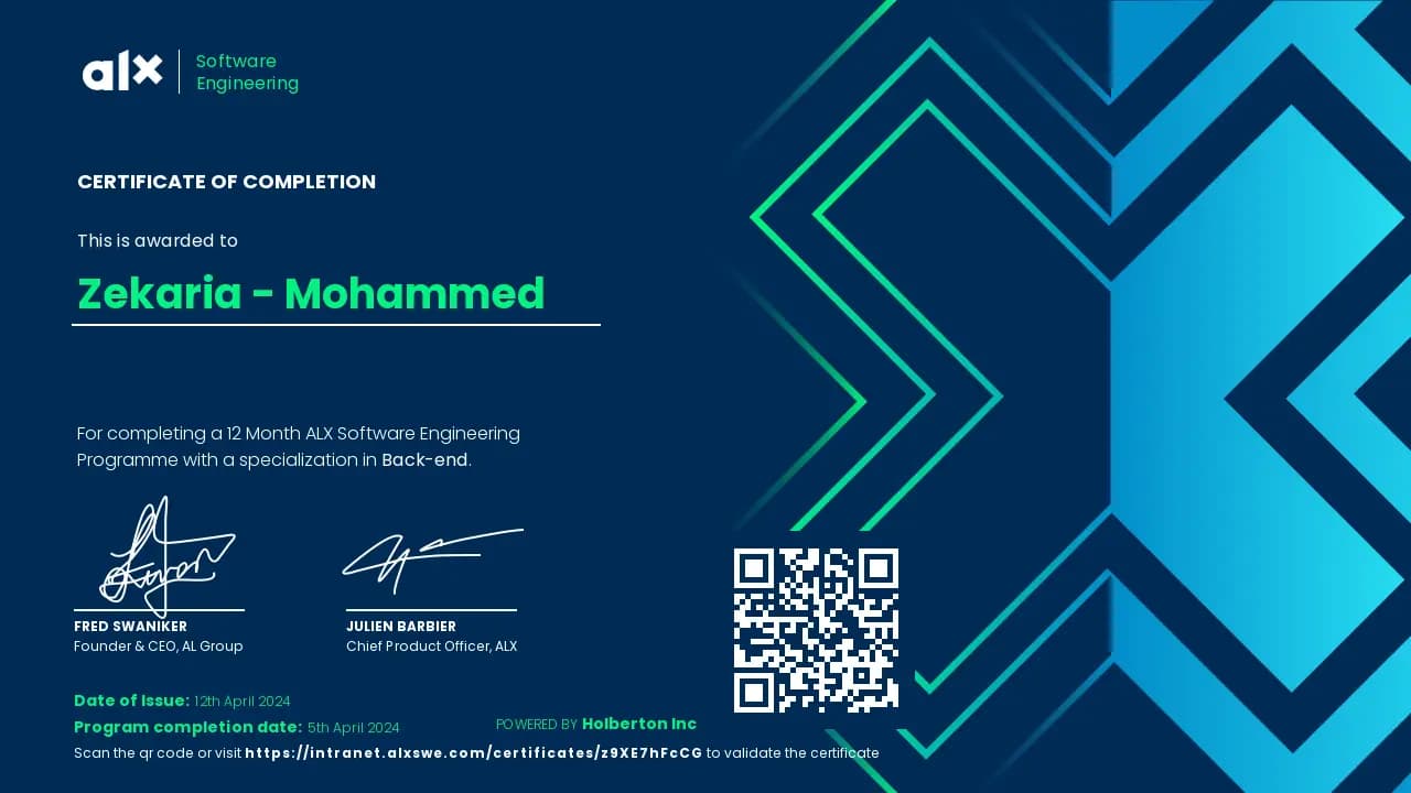 Software Engineering certificate from ALX Africa
