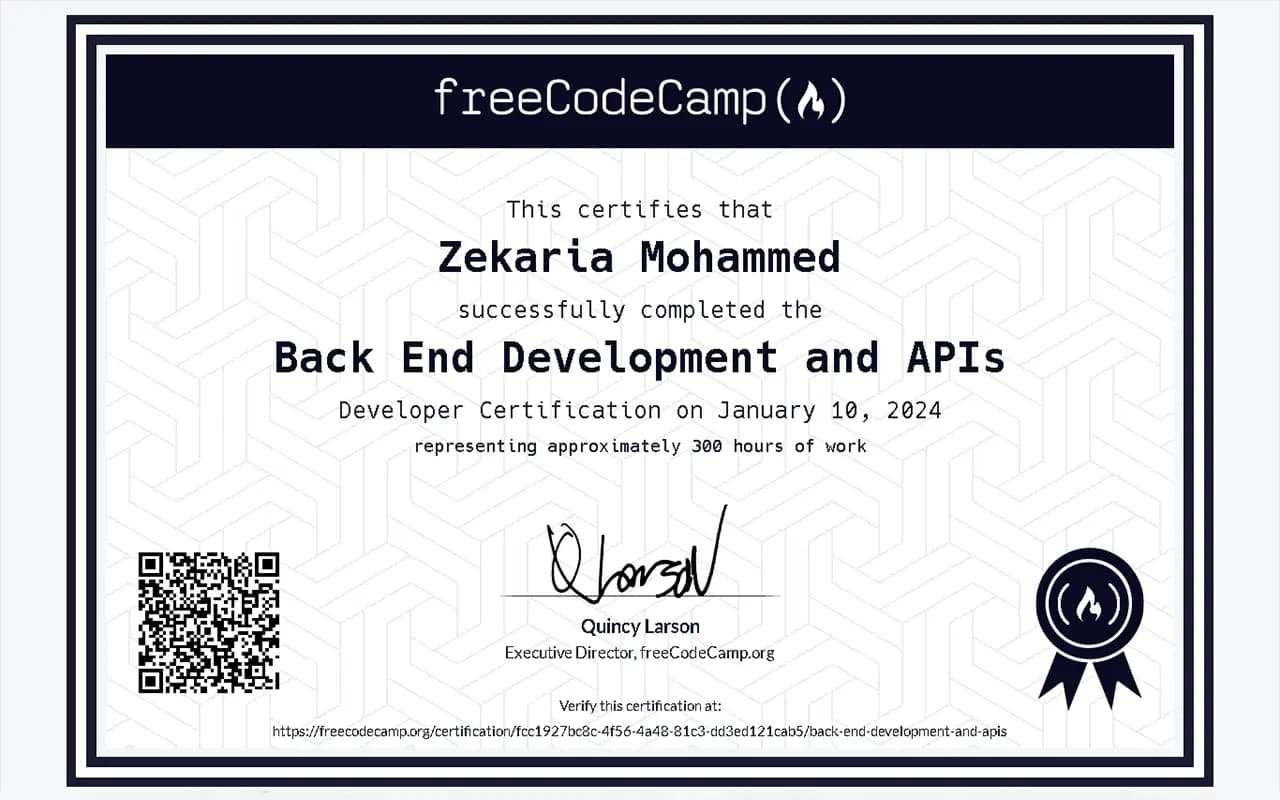 Backend Development certificate from freeCodeCamp